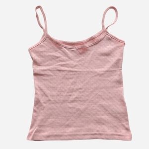 Pink lace cami top with pointelle detail and bow accent